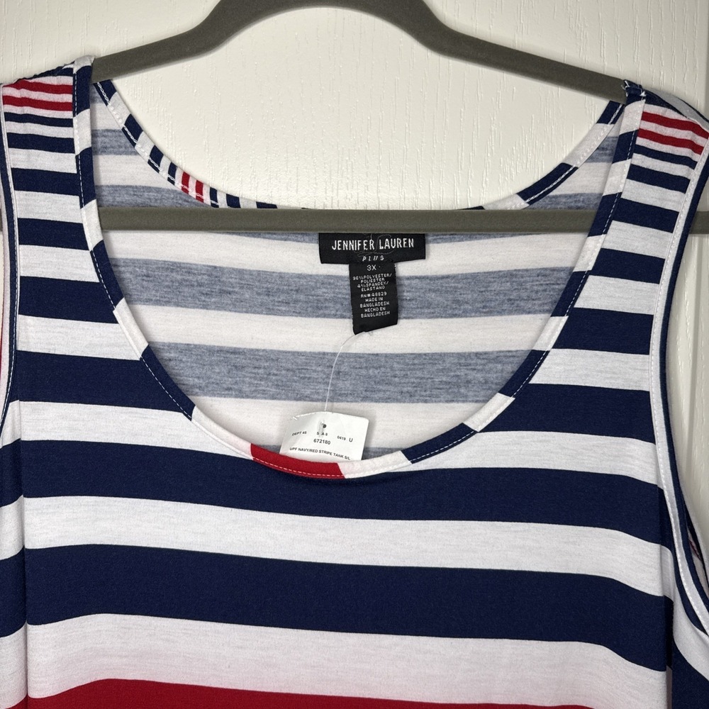 NWT Jennifer Lauren Plus 3X Striped Maxi Dress Navy Red White Sleeveless Tank - Picture 2 of 6